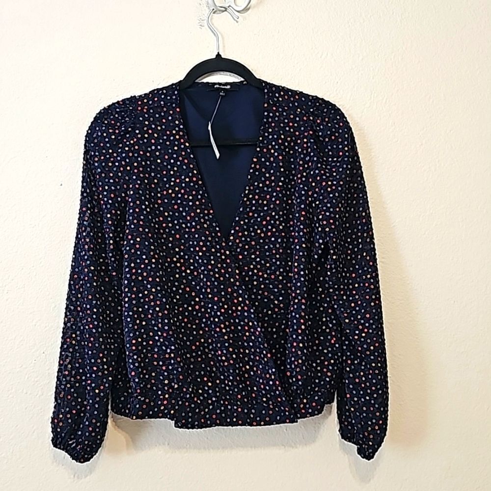 Madewell Navy Polkadot Blouse Size Small